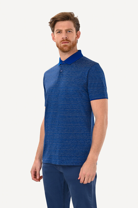 Erkek Lacivert Desenli Regular Fit Polo Yaka Tshirt