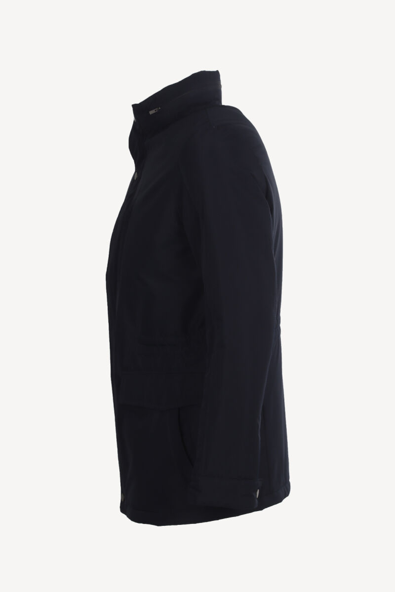 Erkek Lacivert Dik Yaka Kapüşonlu Klasik Kaban - 3