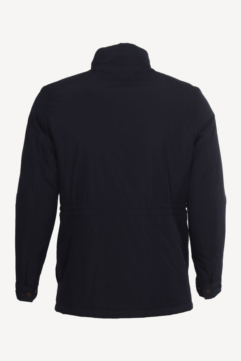 Erkek Lacivert Dik Yaka Kapüşonlu Klasik Kaban - 4