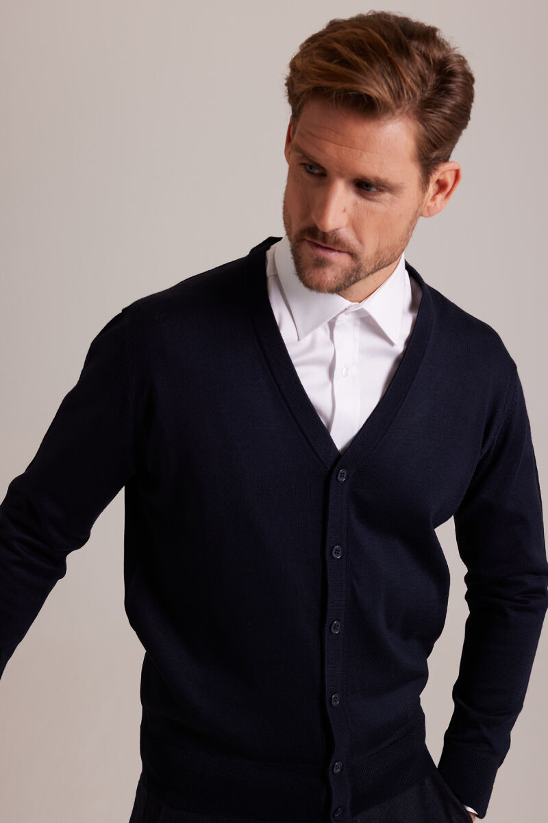 Erkek Lacivert Düğmeli Triko Hırka - 6