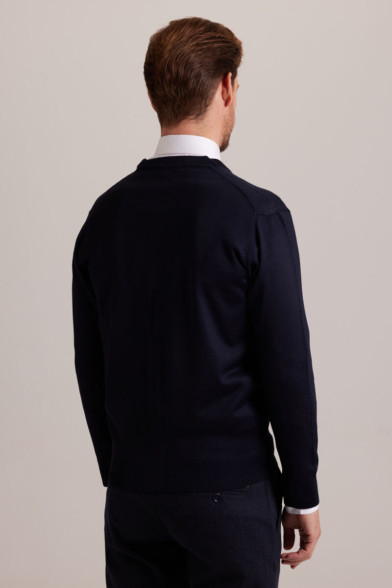 Erkek Lacivert Düğmeli Triko Hırka - 8