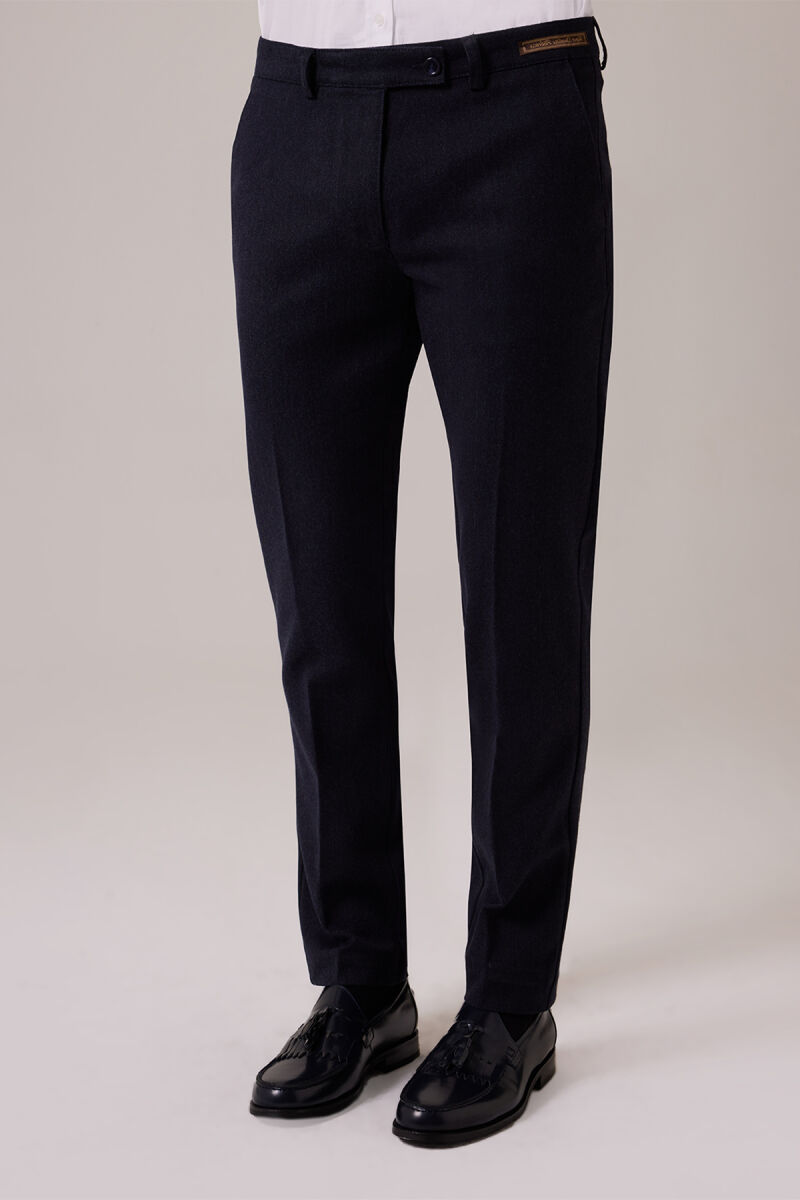 Erkek Lacivert Düz Regular Fit Yan Cep Kanvas Pantolon - 1