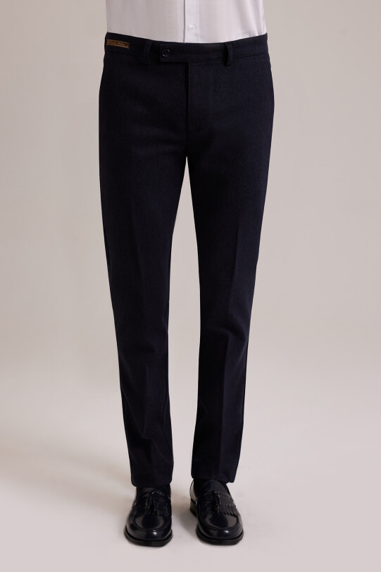 Erkek Lacivert Düz Regular Fit Yan Cep Kanvas Pantolon