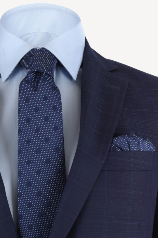 Erkek Lacivert Ekose Regular Fit Takım Elbise