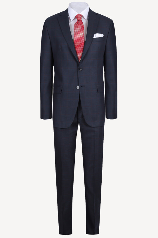 Erkek Lacivert Ekose Regular Fit Takım Elbise - YSF