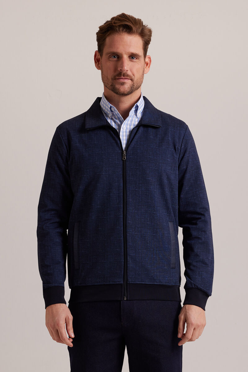 Erkek Lacivert Fermuarlı Sweatshirt Hırka - 1