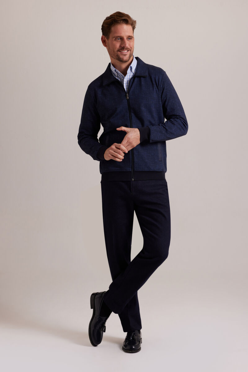 Erkek Lacivert Fermuarlı Sweatshirt Hırka - 2