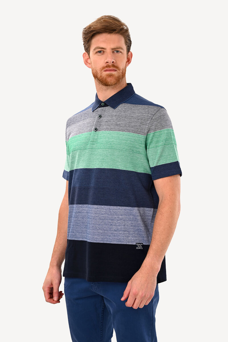 Erkek Lacivert Gri Çizgili Polo Yaka Regular Fit Tshirts - 1