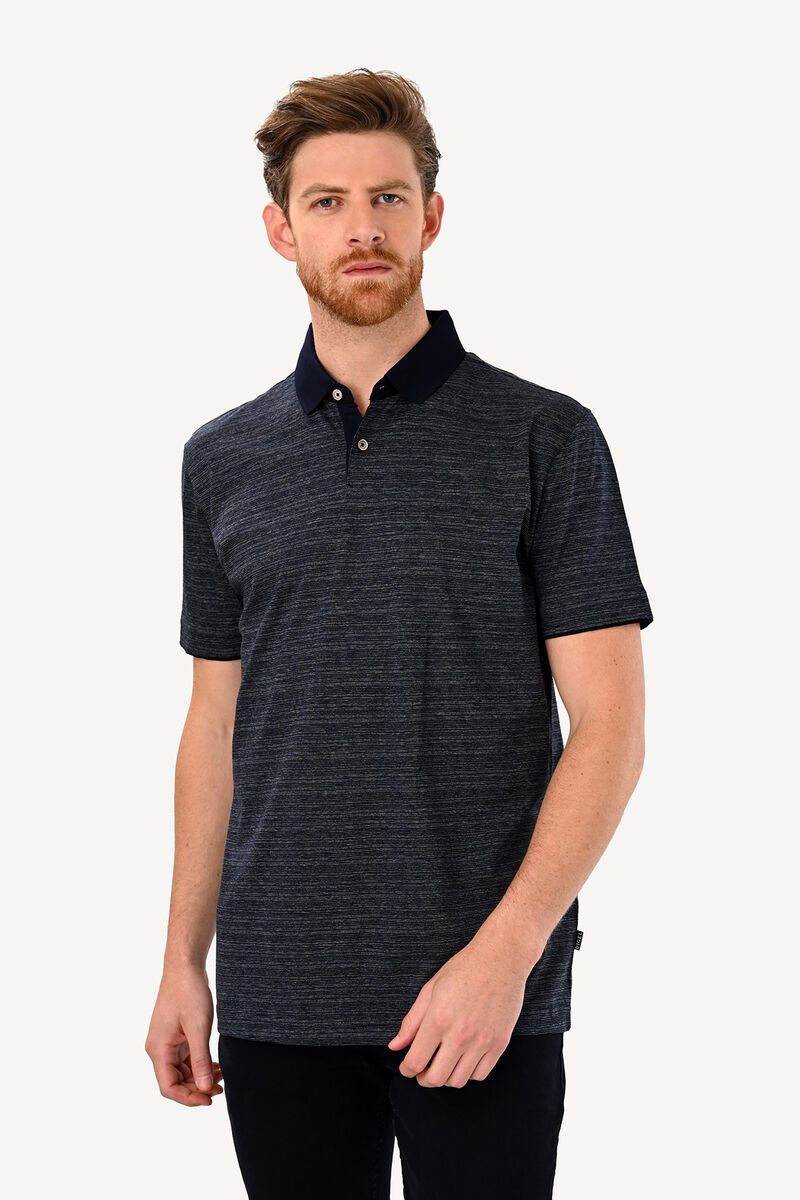 Erkek Lacivert Gri Desenli Regular Fit Polo Yaka Tshirt - 2