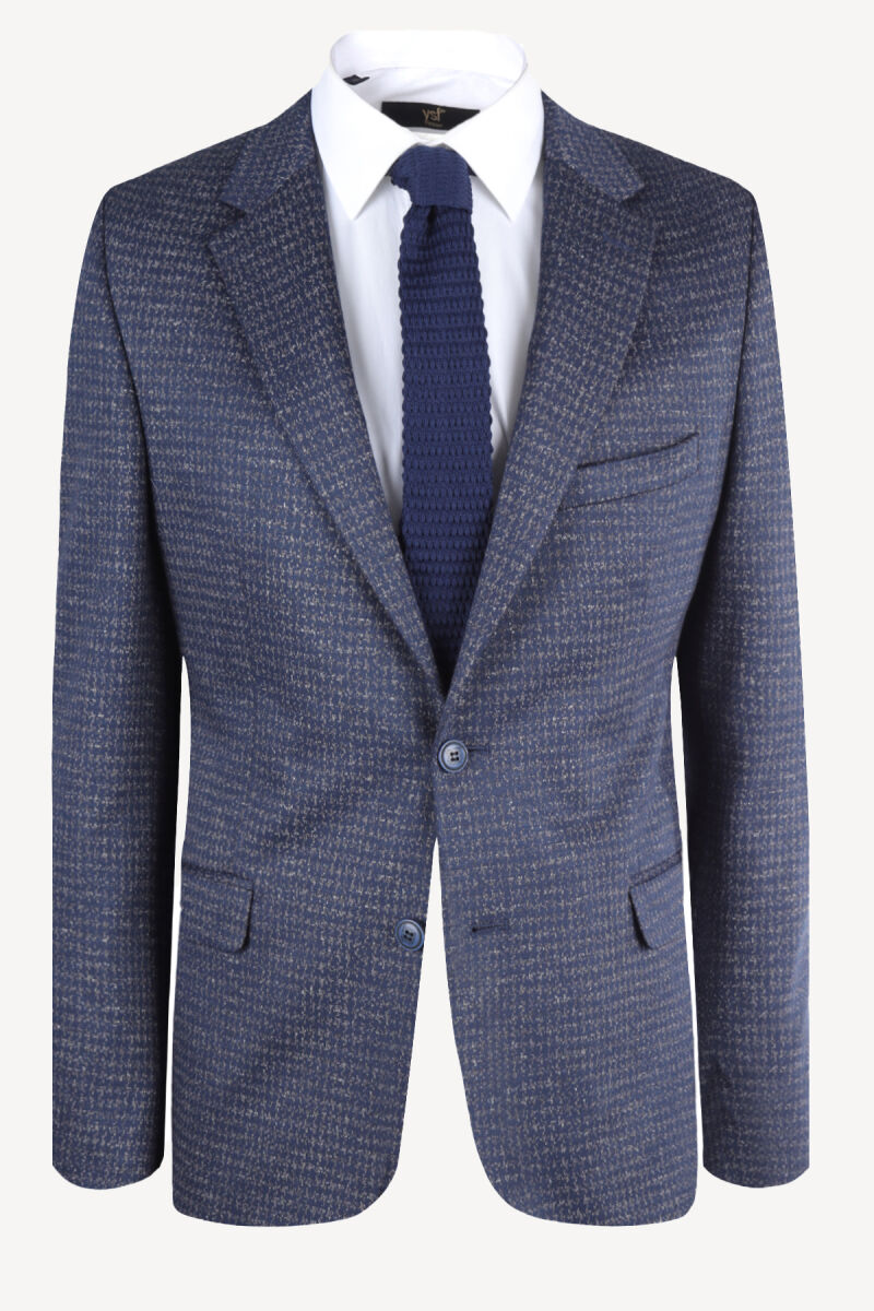 Erkek Lacivert Gri Kareli Yünlü Spor Ceket - 1