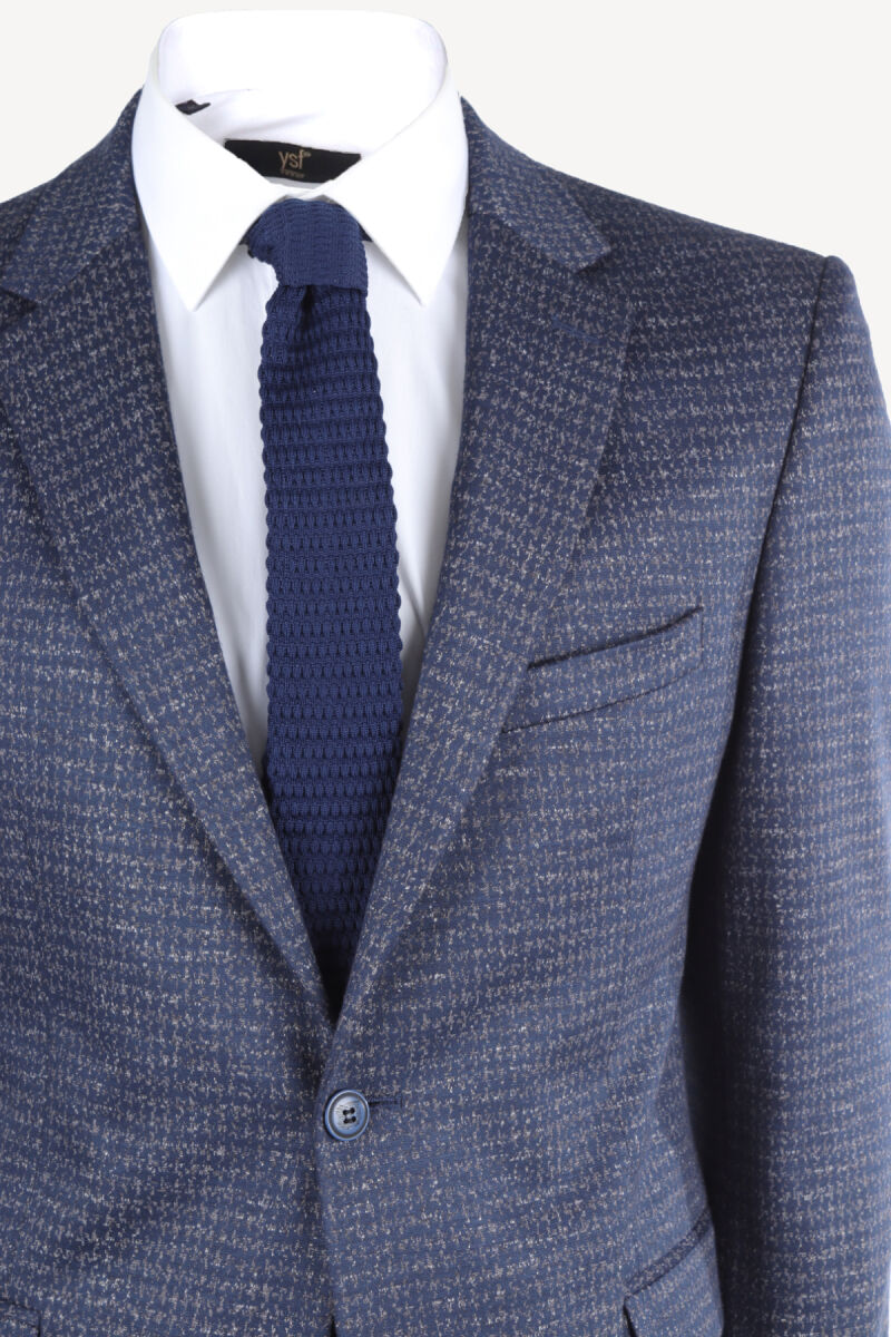 Erkek Lacivert Gri Kareli Yünlü Spor Ceket - 2