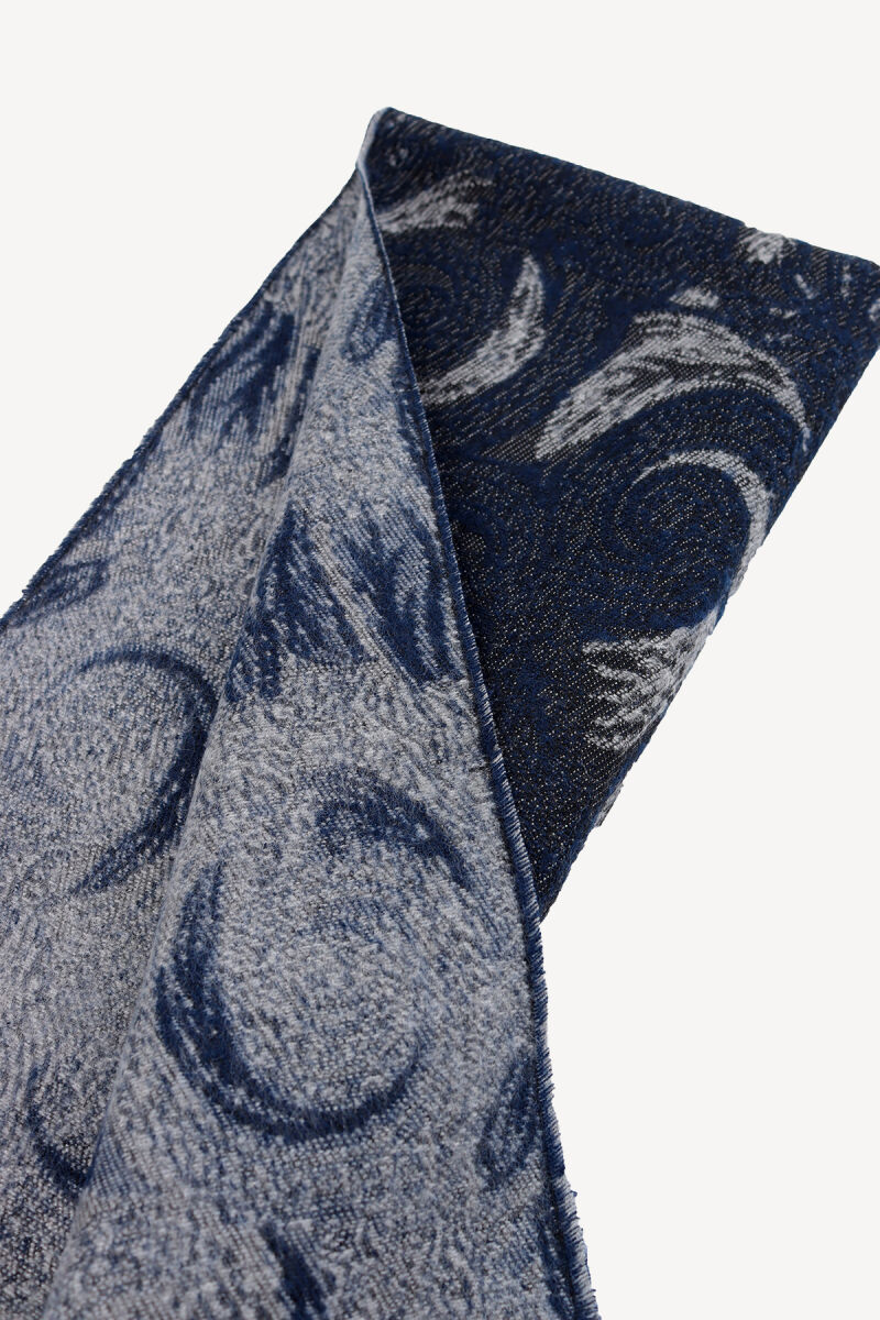 Erkek Lacivert Gri Kuş Tüyü Desenli Kaşkol - 2