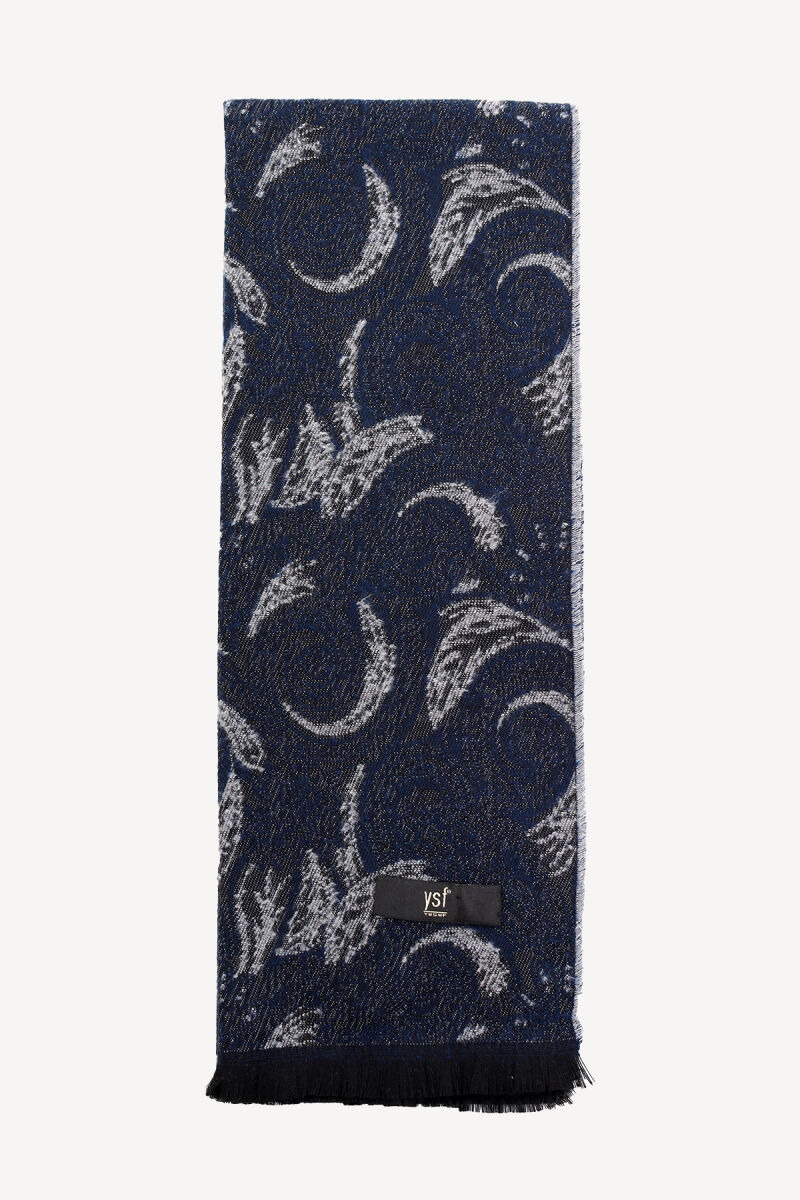 Erkek Lacivert Gri Kuş Tüyü Desenli Kaşkol - 3