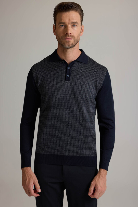 Erkek Lacivert Gri Polo Yaka Desenli Triko