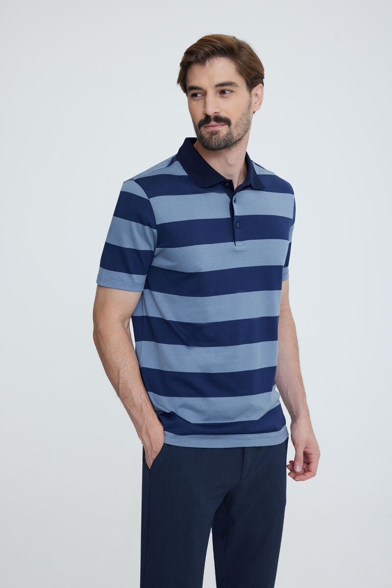 Erkek Lacivert Gri Polo Yaka T-shirt - 2