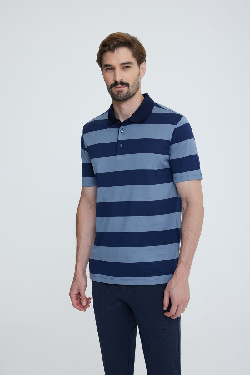 Erkek Lacivert Gri Polo Yaka T-shirt - 1