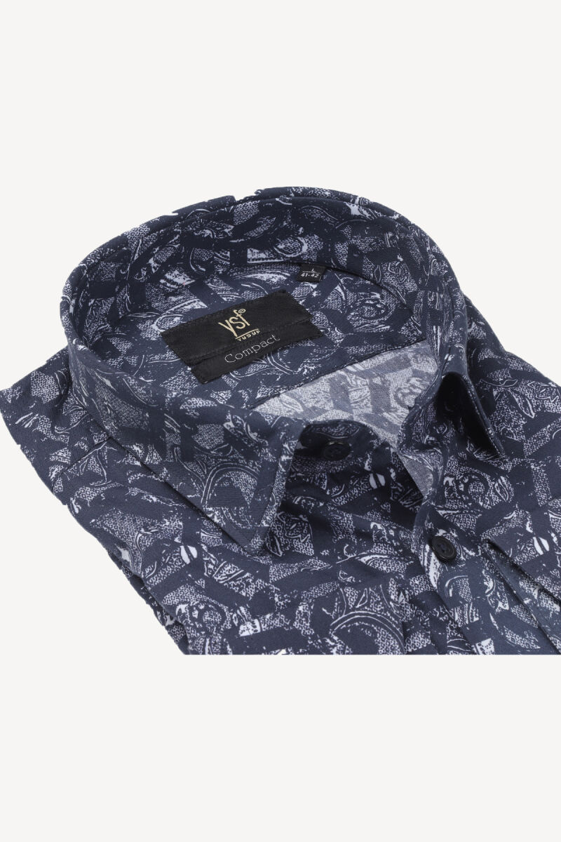 Erkek Lacivert Gri Slim Fit Desenli Uzun Kollu Gömlek - 2