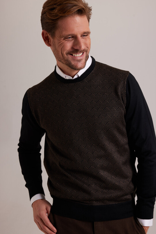 Erkek Lacivert Kahve Bisiklet Yaka Desenli Triko