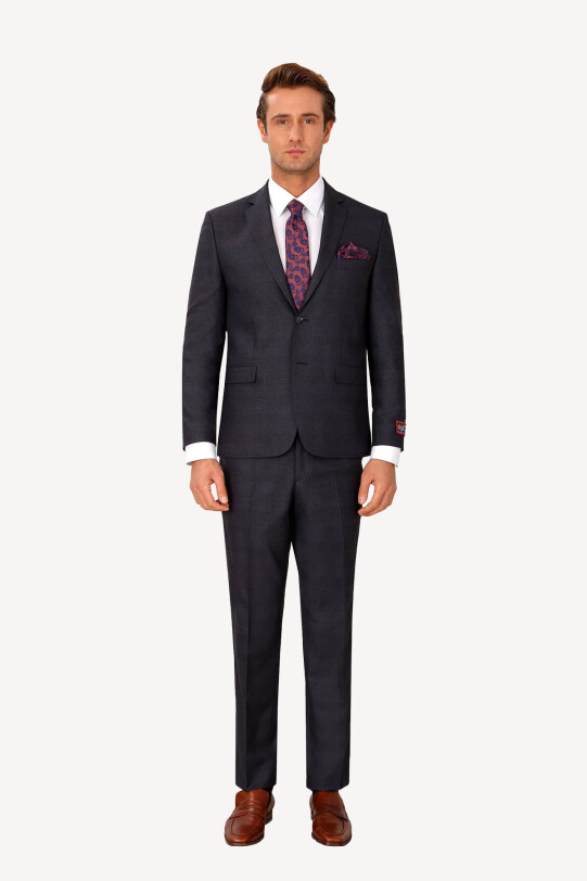 Erkek Lacivert Kahve Klasik Ekose Takım Elbise