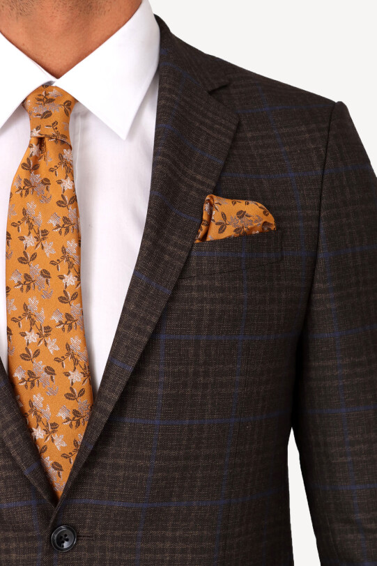 Erkek Lacivert Kahve Klasik Kareli Takım Elbise