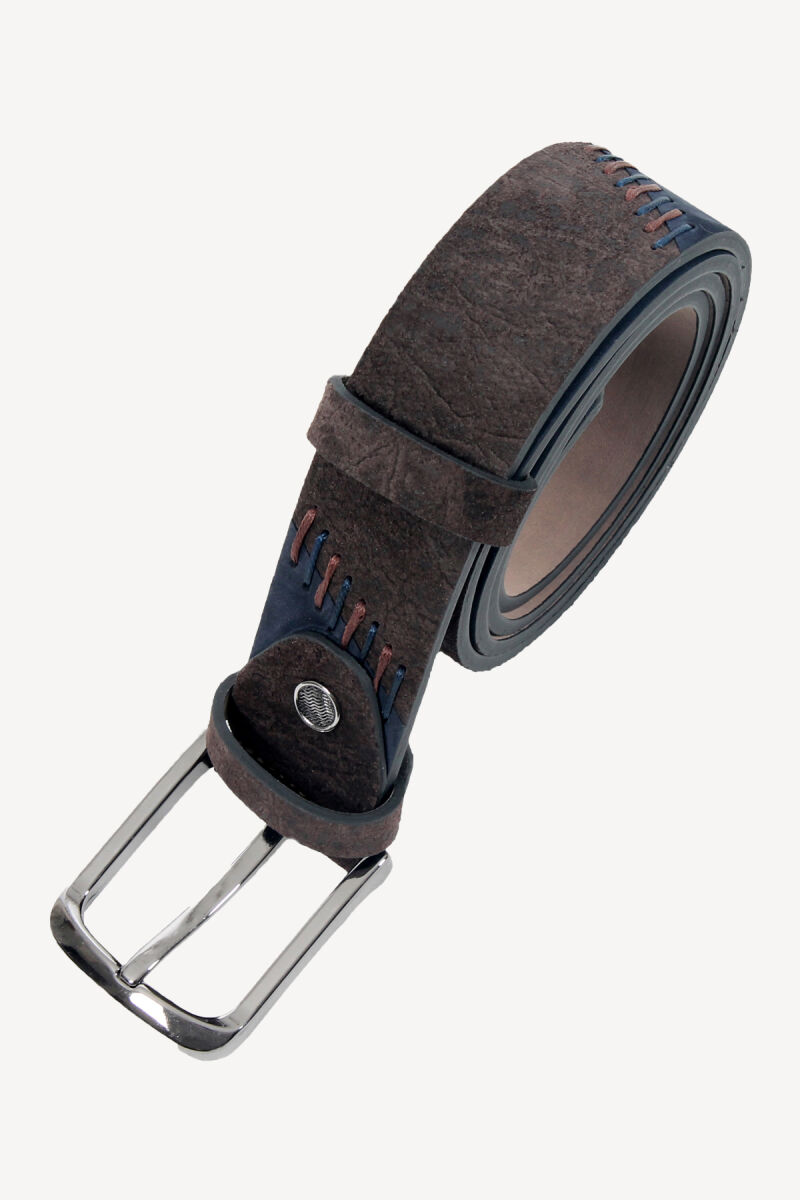 Erkek Lacivert Kahve Nubuk Spor Deri Kemer - 1