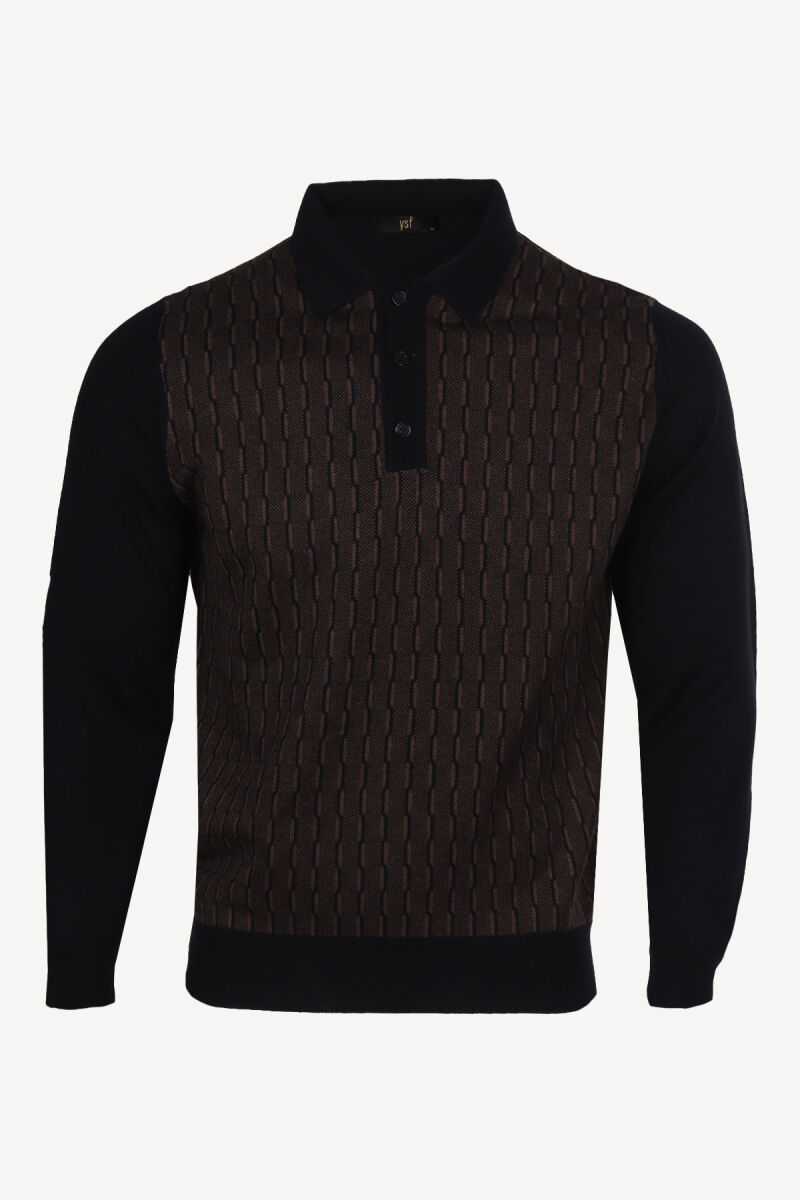 Erkek Lacivert Kahve Polo Yaka Desenli Triko - 1