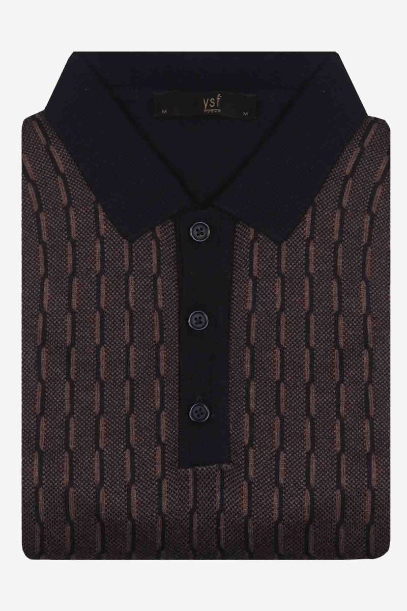 Erkek Lacivert Kahve Polo Yaka Desenli Triko - 3