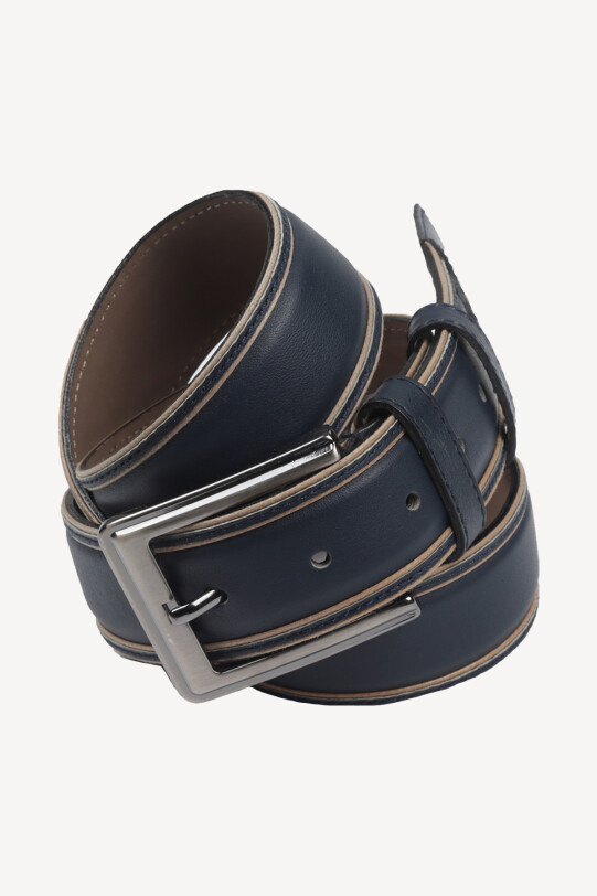 Erkek Lacivert Kahve Şerit Desenli Spor Deri Kemer
