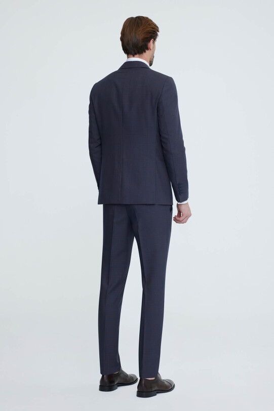 Erkek Lacivert Kahve Slim Fit Yelekli Takım Elbise