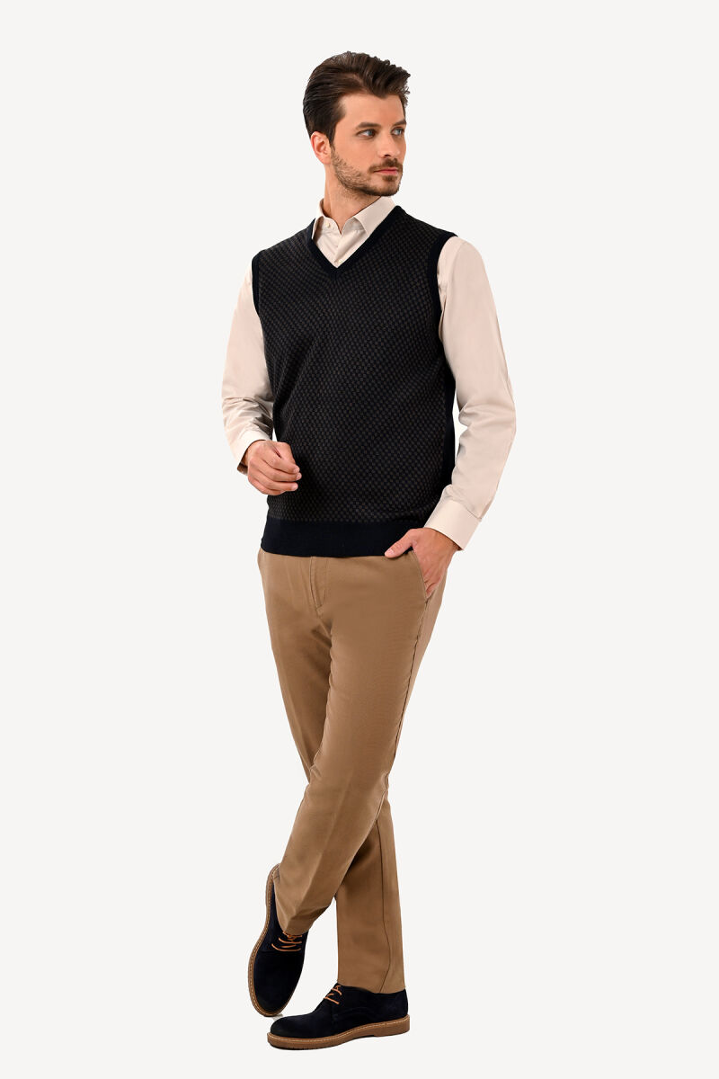 Erkek Lacivert Kahve Klasik Desenli Süveter - 2