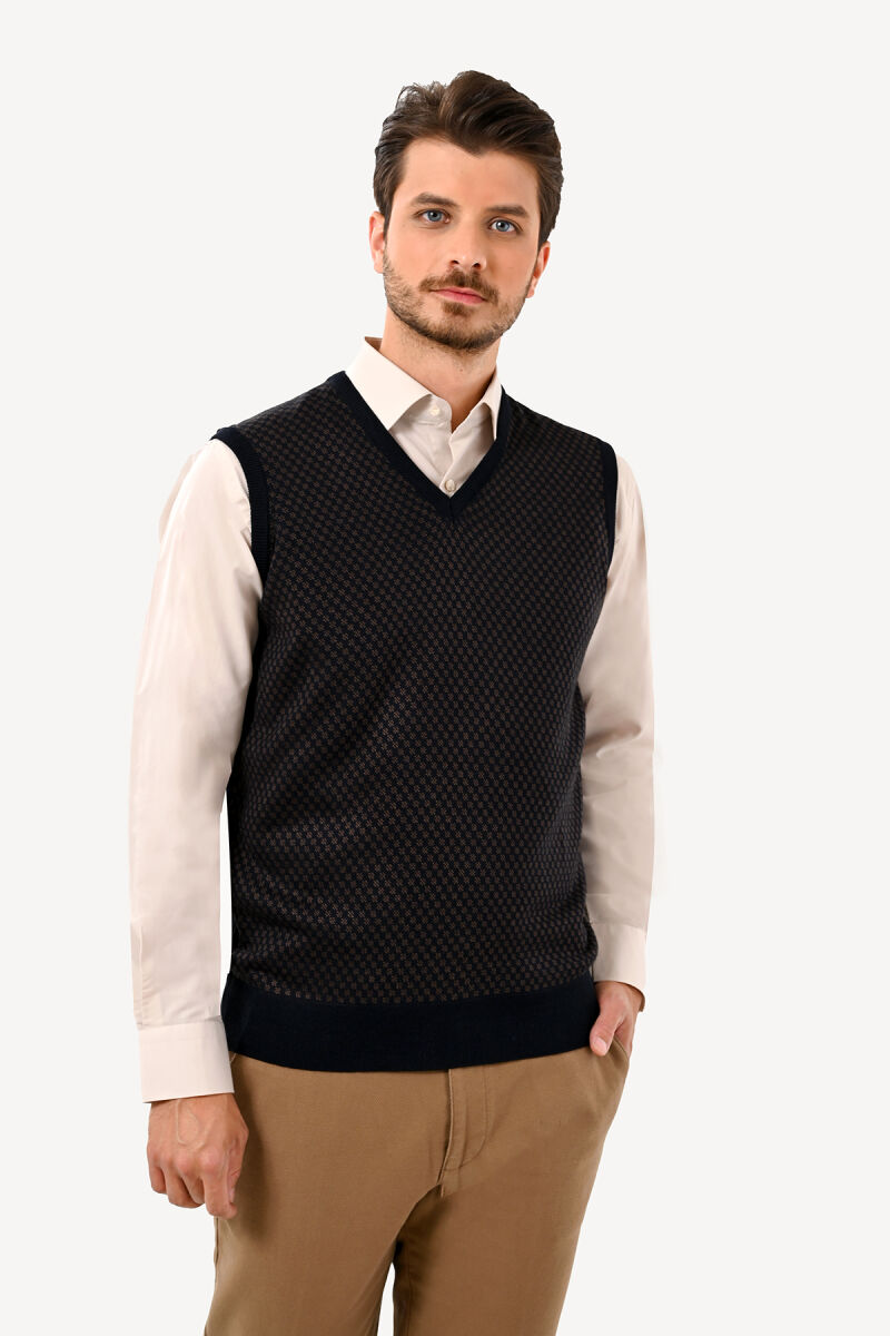 Erkek Lacivert Kahve Klasik Desenli Süveter - 3