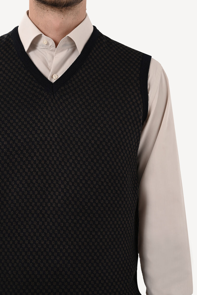 Erkek Lacivert Kahve Klasik Desenli Süveter - 4