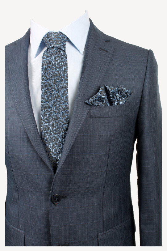 Erkek Lacivert Kareli Slim Fit Ekose Takım Elbise