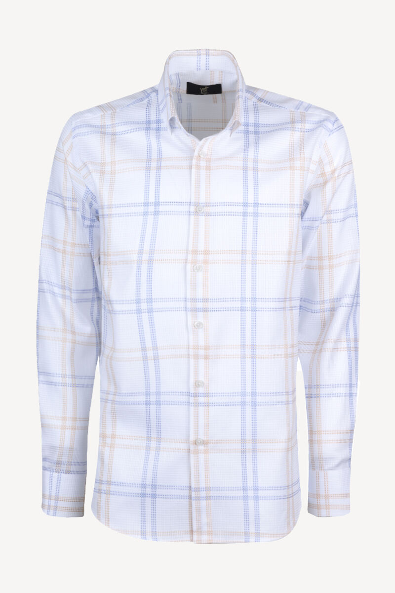 Erkek Lacivert Kareli Slim Fit Gömlek - 1