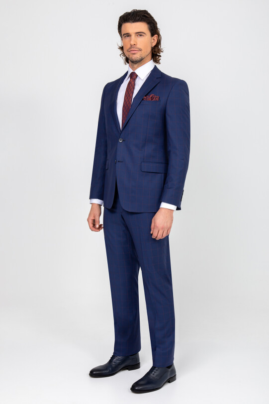 Erkek Lacivert Kareli Takım Elbise