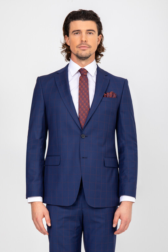 Erkek Lacivert Kareli Takım Elbise
