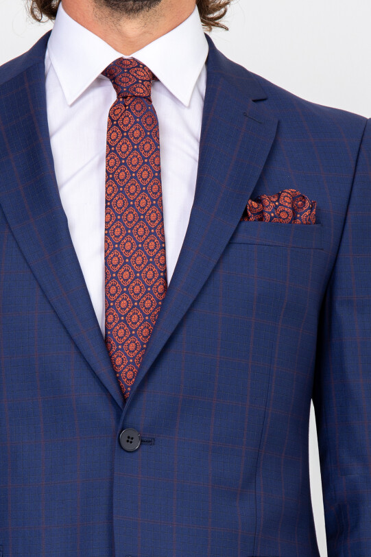 Erkek Lacivert Kareli Takım Elbise