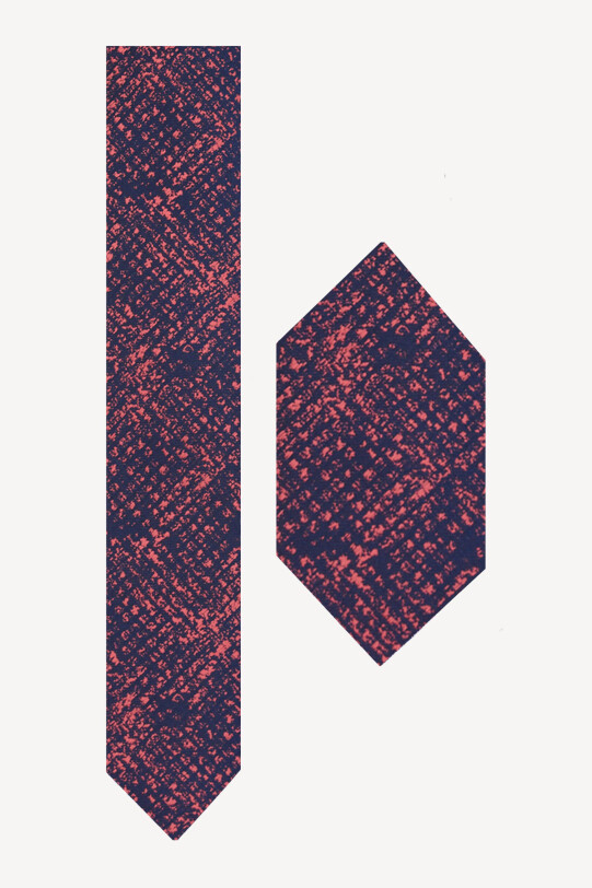 Erkek Lacivert Kırmızı Kravat Mendil Set - YSF