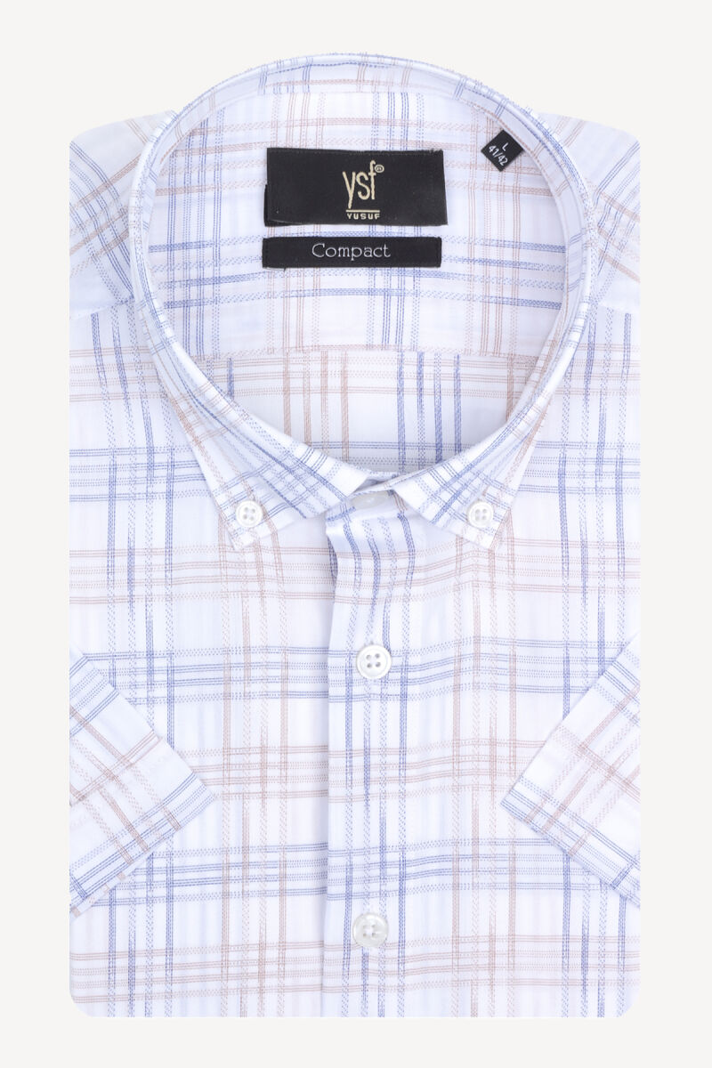 Erkek Lacivert Kısa Kol Slim Fit Kareli Gömlek - 3