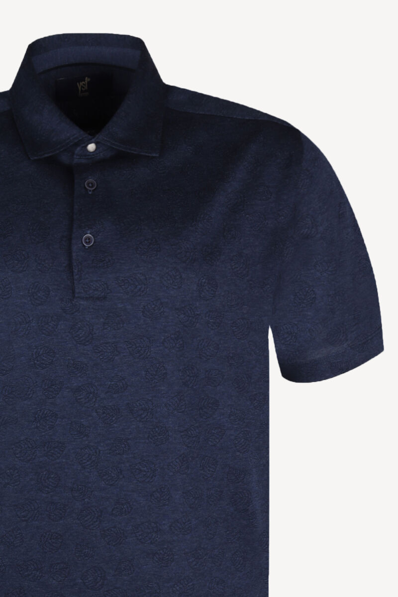 Erkek Lacivert Klasik Desenli Cotton Polo Yaka Tshirt - 2