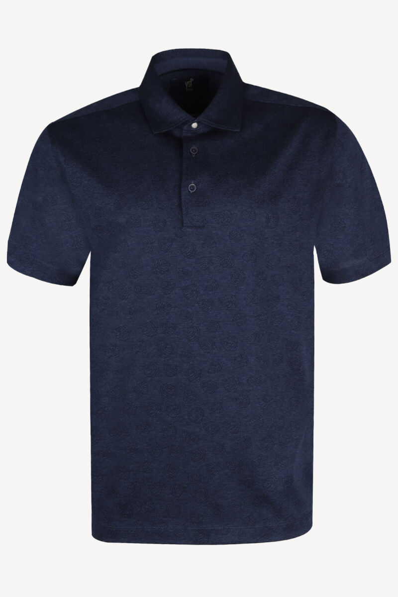 Erkek Lacivert Klasik Desenli Cotton Polo Yaka Tshirt - 1