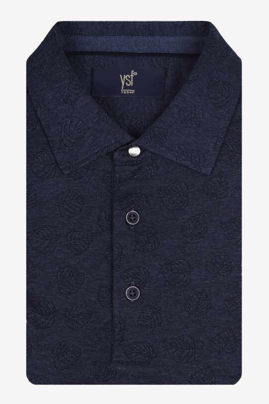 Erkek Lacivert Klasik Desenli Cotton Polo Yaka Tshirt