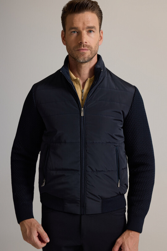 Erkek Lacivert Klasik Desenli Triko Kol Spor Mont