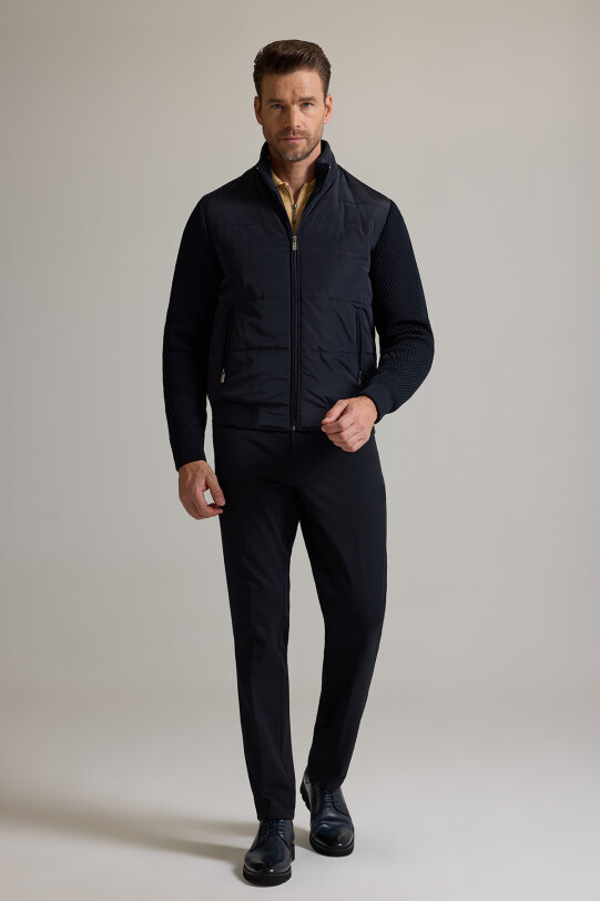 Erkek Lacivert Klasik Desenli Triko Kol Spor Mont