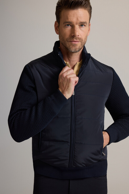 Erkek Lacivert Klasik Desenli Triko Kol Spor Mont