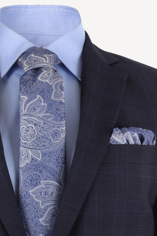 Erkek Lacivert Klasik Kareli Takım Elbise