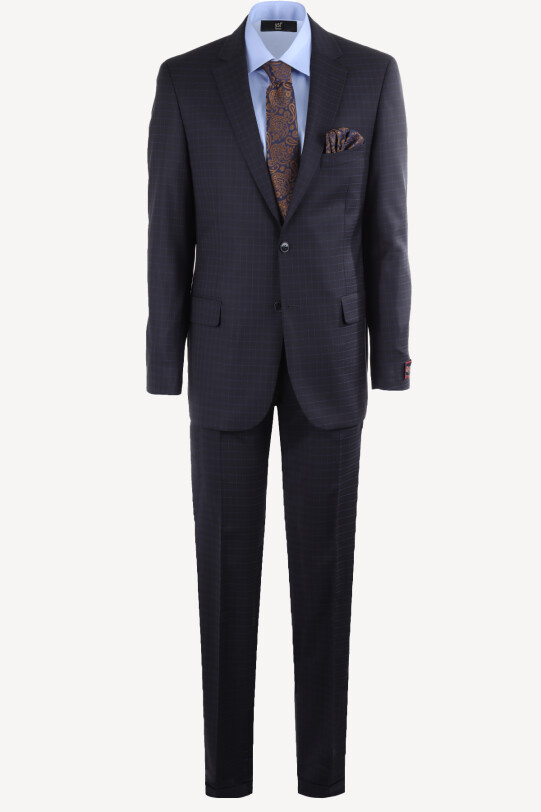 Erkek Lacivert Klasik Kareli Takım Elbise