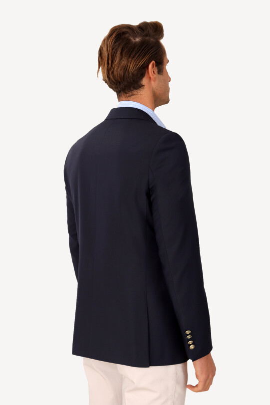 Erkek Lacivert Klasik Yünlü Mono Yaka Blazer Ceket