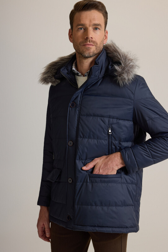 Erkek Lacivert Kürklü Yaka Kaban