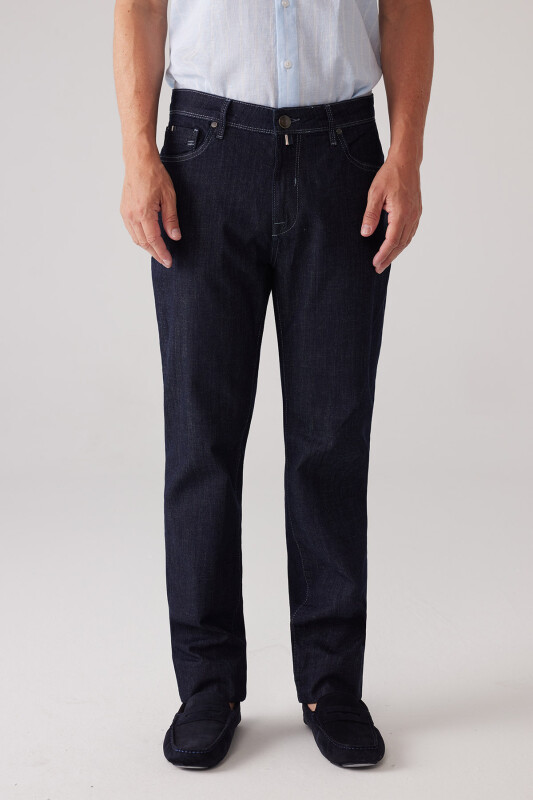 Erkek Lacivert Likralı Pamuklu Regular Fit Jean Kot Pantolon